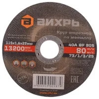Диск отрезной по металлу Вихрь 115х22х1.6мм 73/1/3/25
