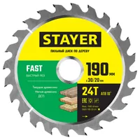 Диск пильный по дереву STAYER "FAST" Т24 190х30/20мм 3680-190-30-24_z01