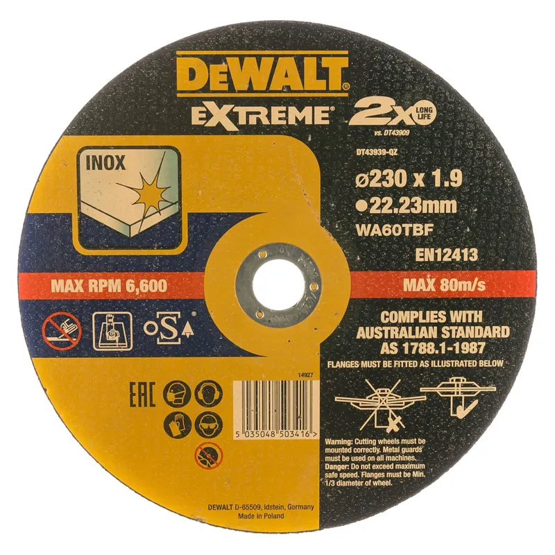Диск отрезной по стали DeWALT "EXTREME" WA60TBF 230х1.9х22.23мм DT43939