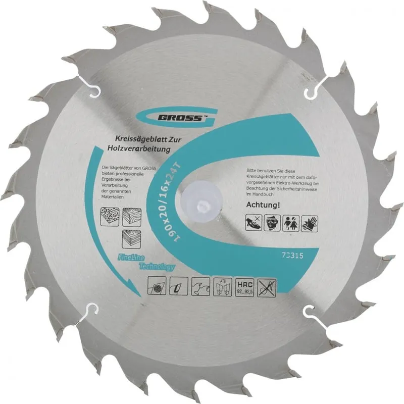 Диск пильный по дереву GROSS 190х20/16х24T 73315