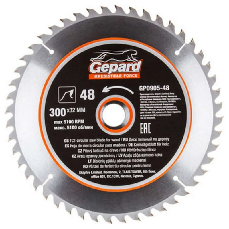 Диск пильный по дереву GEPARD 300х3.2х32мм 48T GP0905-48