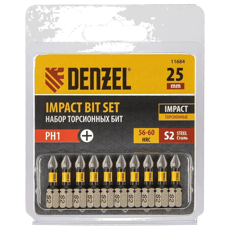 Набор бит DENZEL PH1x25мм 10шт. 11684