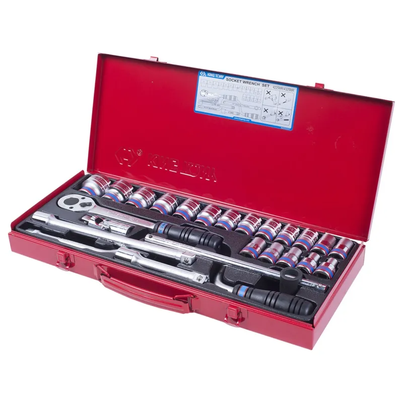 Набор шестигранных торцевых головок с принадлежностями KING TONY 1/2" 10-32мм 24шт. 4325MR