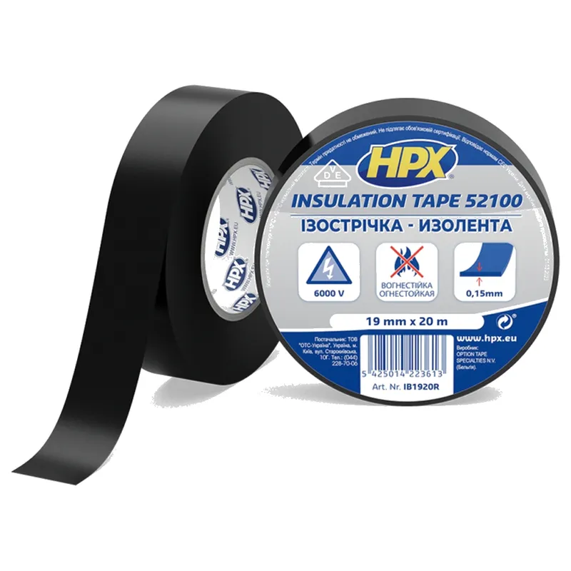 Изолента HPX 52100 19мм*20м черная IB1920