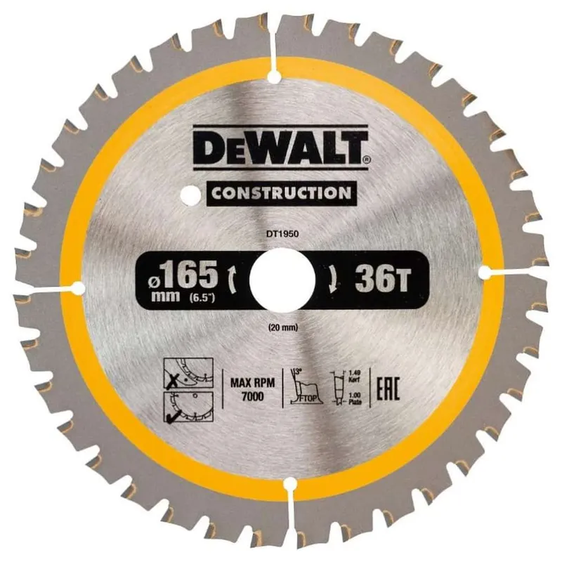 Диск отрезной по дереву DeWALT CONSTRUCTION 165х1х20мм DT1950-QZ