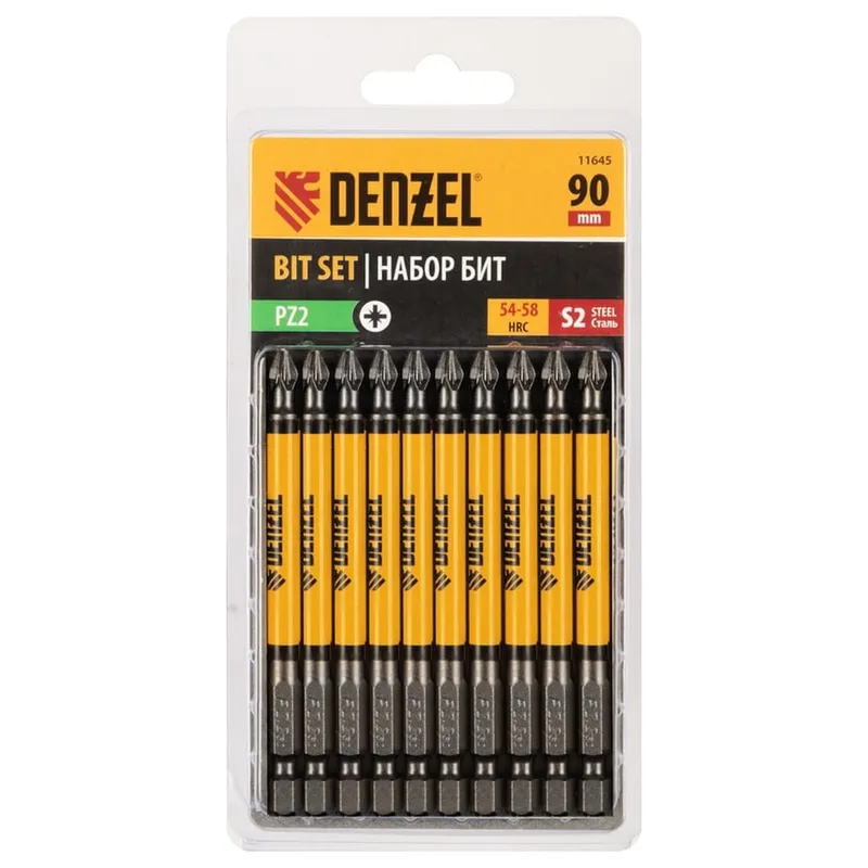 Набор бит DENZEL 1/4" (тип E) PZ2х90мм S2 10шт. 11645