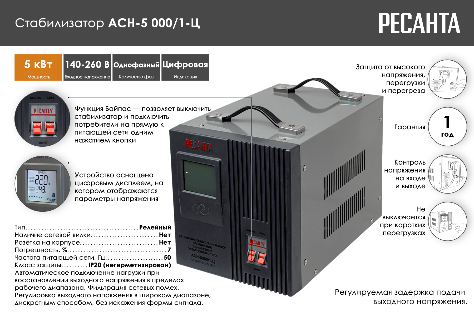 Стабилизатор Ресанта 5000/1 АСН купить в Казахстане. Цена и стоимость ...