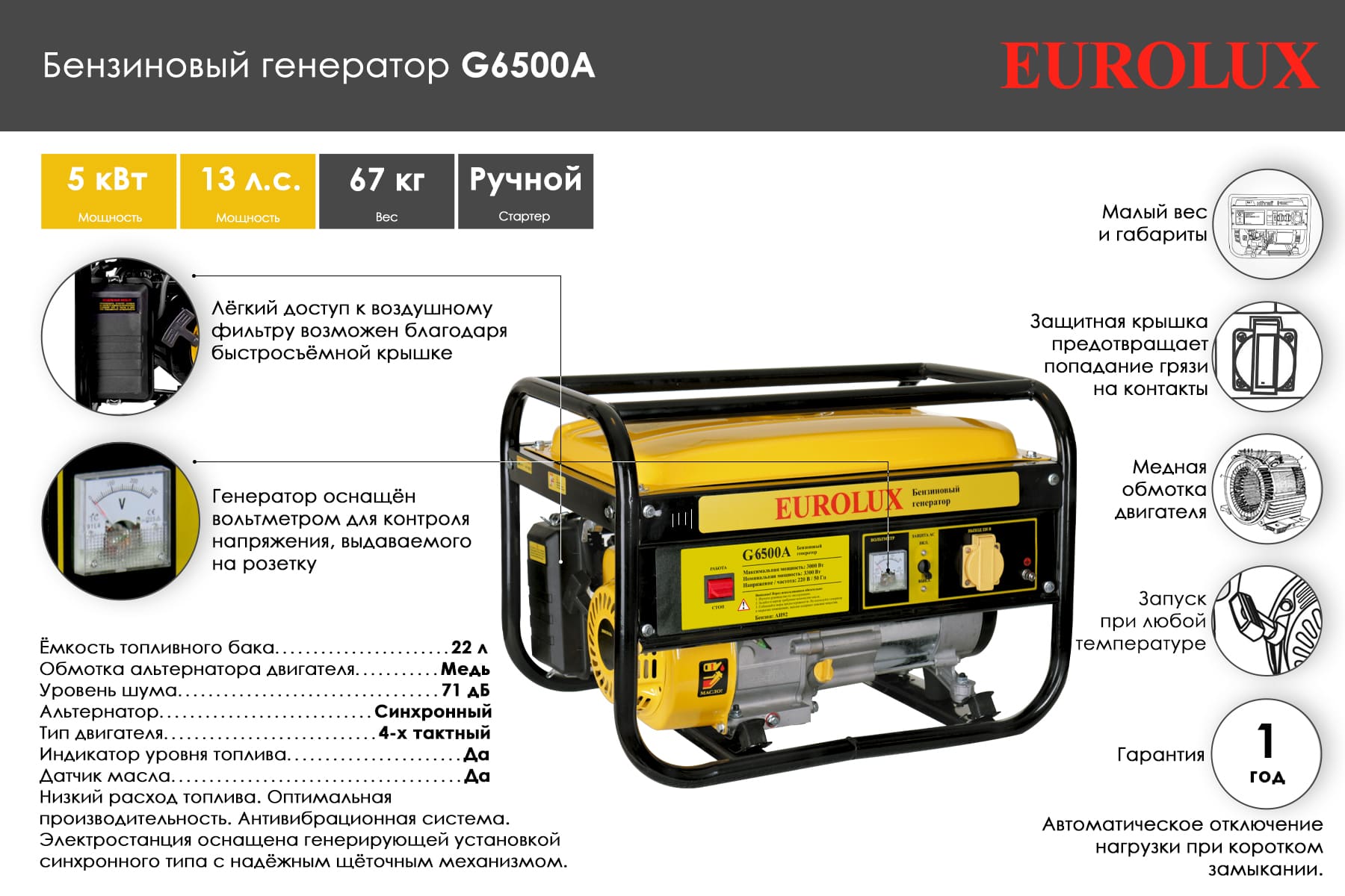 Генератор eurolux g6500a