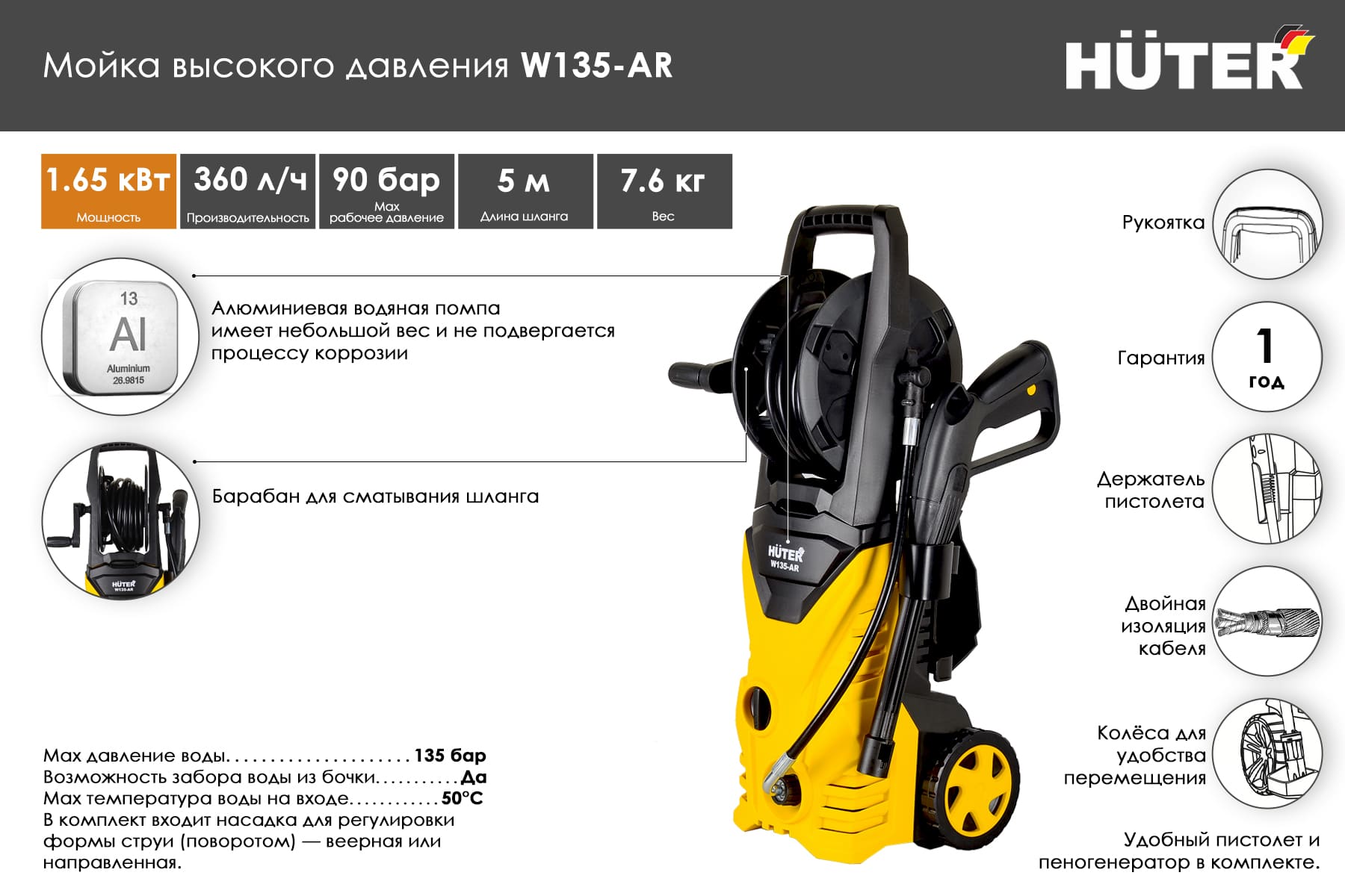 Мойка высокого давления Huter W135-AR 70/8/9