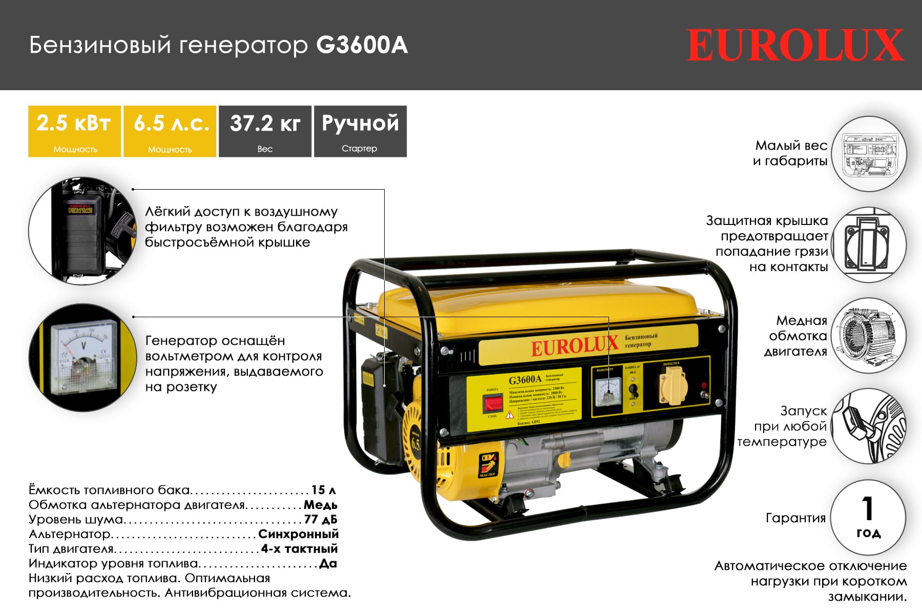 Генератор g3600a eurolux